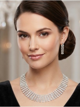 Adjustable Rhinestone Necklace And Earring Set